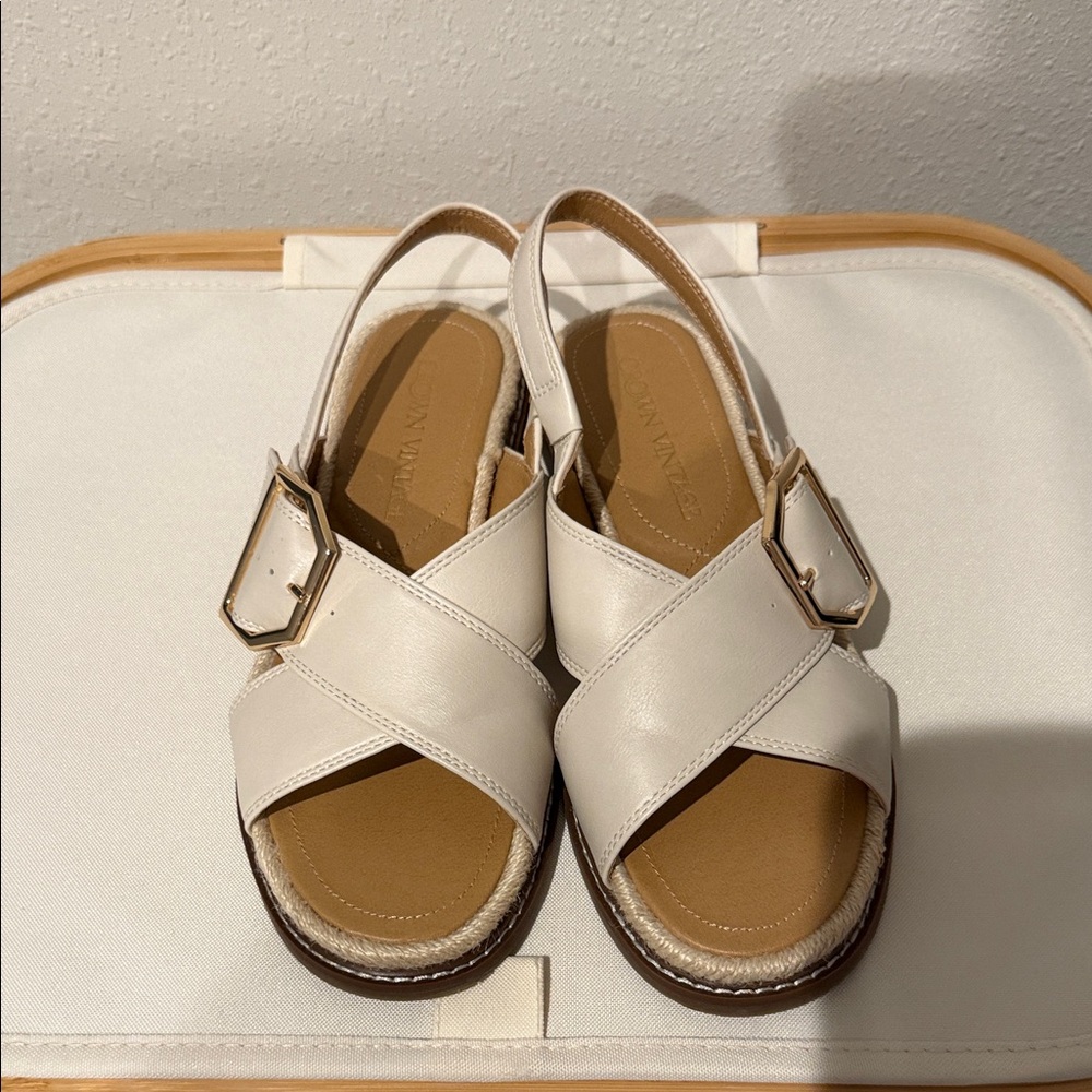 Cream Sandals with Gold Buckle